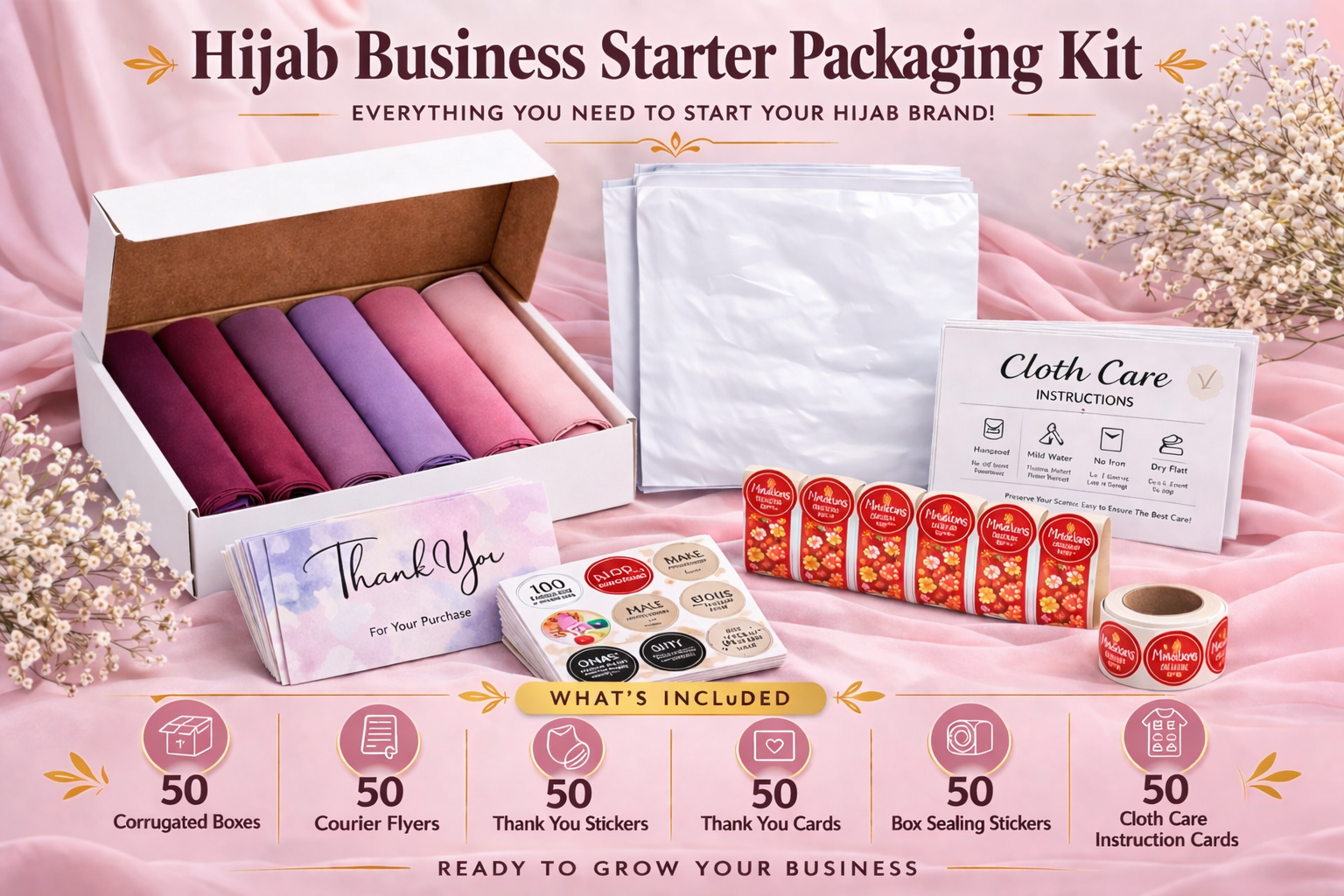Hijab Business Starter Kit (5 to 6 Hijabs)– Complete Packaging Solution